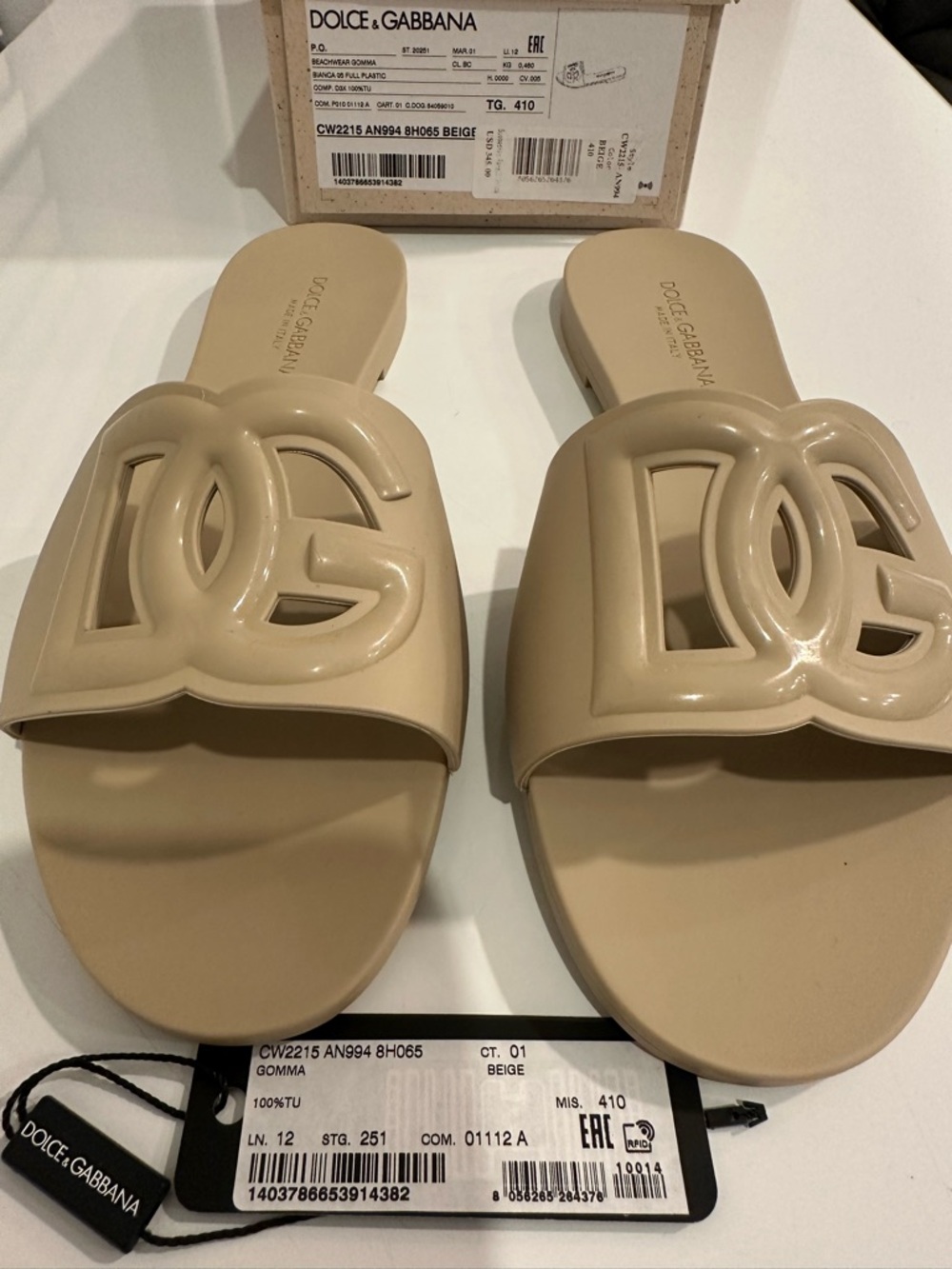 Dolce & Gabbana Beige DG Logo Slide Sandals